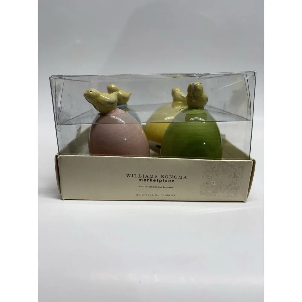 Williams Sonoma Easter Egg Chick Place Card Holders (Set Of 4) Pastel Ceramic
